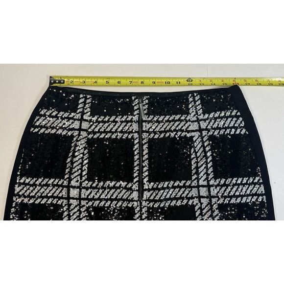 Ted Baker 4 Black White Hoopss Checkered Sequin Mini Skirt Size 12 US Windowpane - Picture 8 of 16